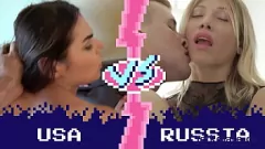 تشغيل Jerkmate: كبير الثدي الروسي مقابل الأمريكي الموهوب - مكثفة الجولة 5!