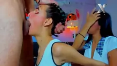 Play Halloween Party Turns Wild: Amateur Threesome with Latina Teens